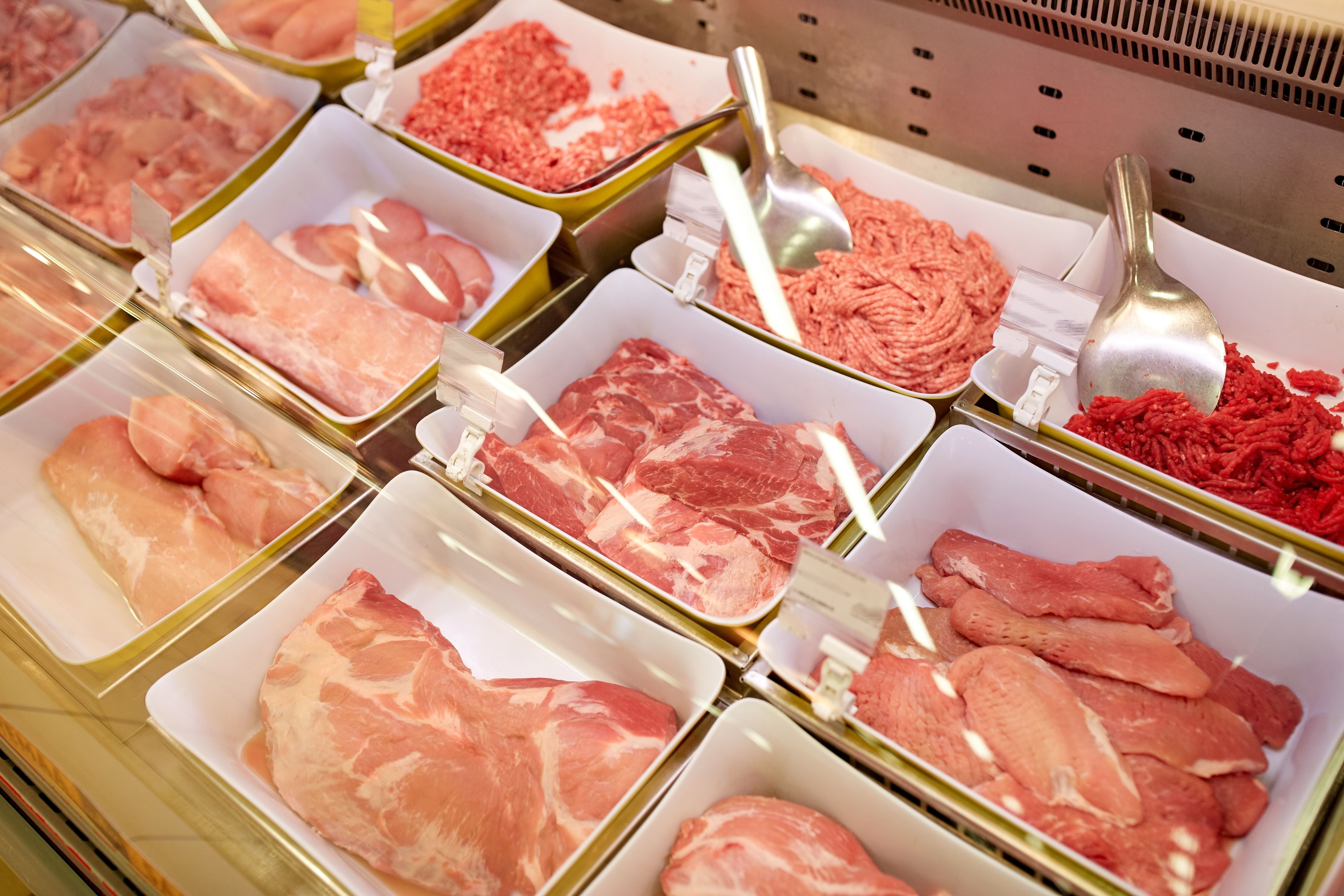 Meat In Bowls At Grocery Stall